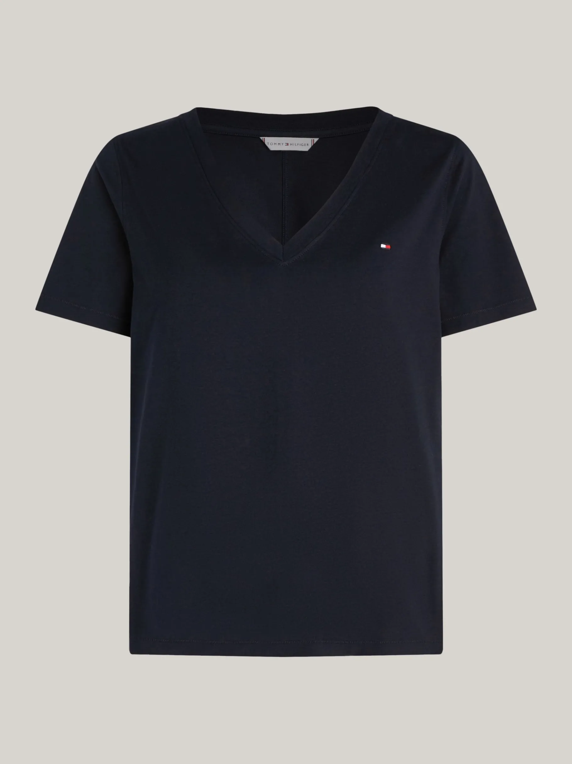 Tommy Hilfiger T-Shirt mit V-Ausschnitt und Flag-Stickerei DESERT SKY Flash Sale