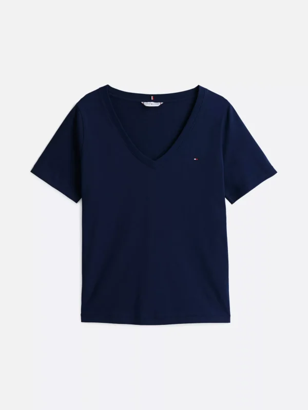 Tommy Hilfiger T-Shirt mit V-Ausschnitt und Flag-Stickerei DARK NIGHT NAVY Shop