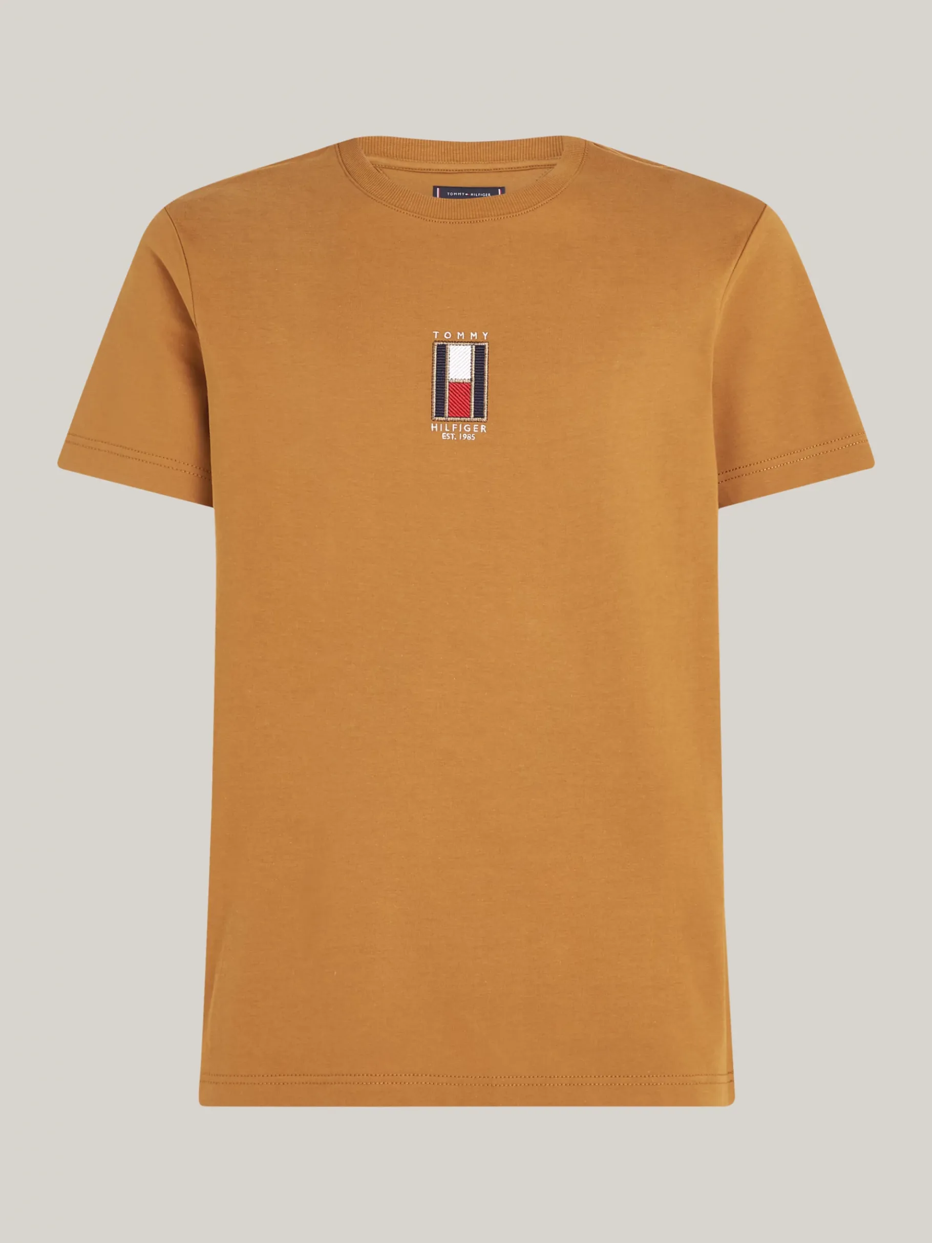 Tommy Hilfiger T-Shirt mit vertikaler Flag-Stickerei COUNTRY BROWN Clearance