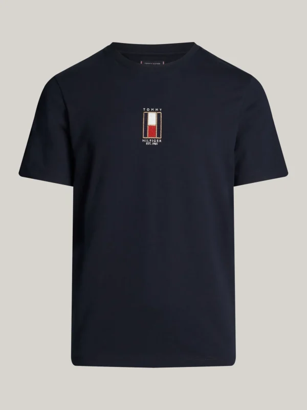 Tommy Hilfiger T-Shirt mit vertikaler Flag-Stickerei DESERT SKY Sale