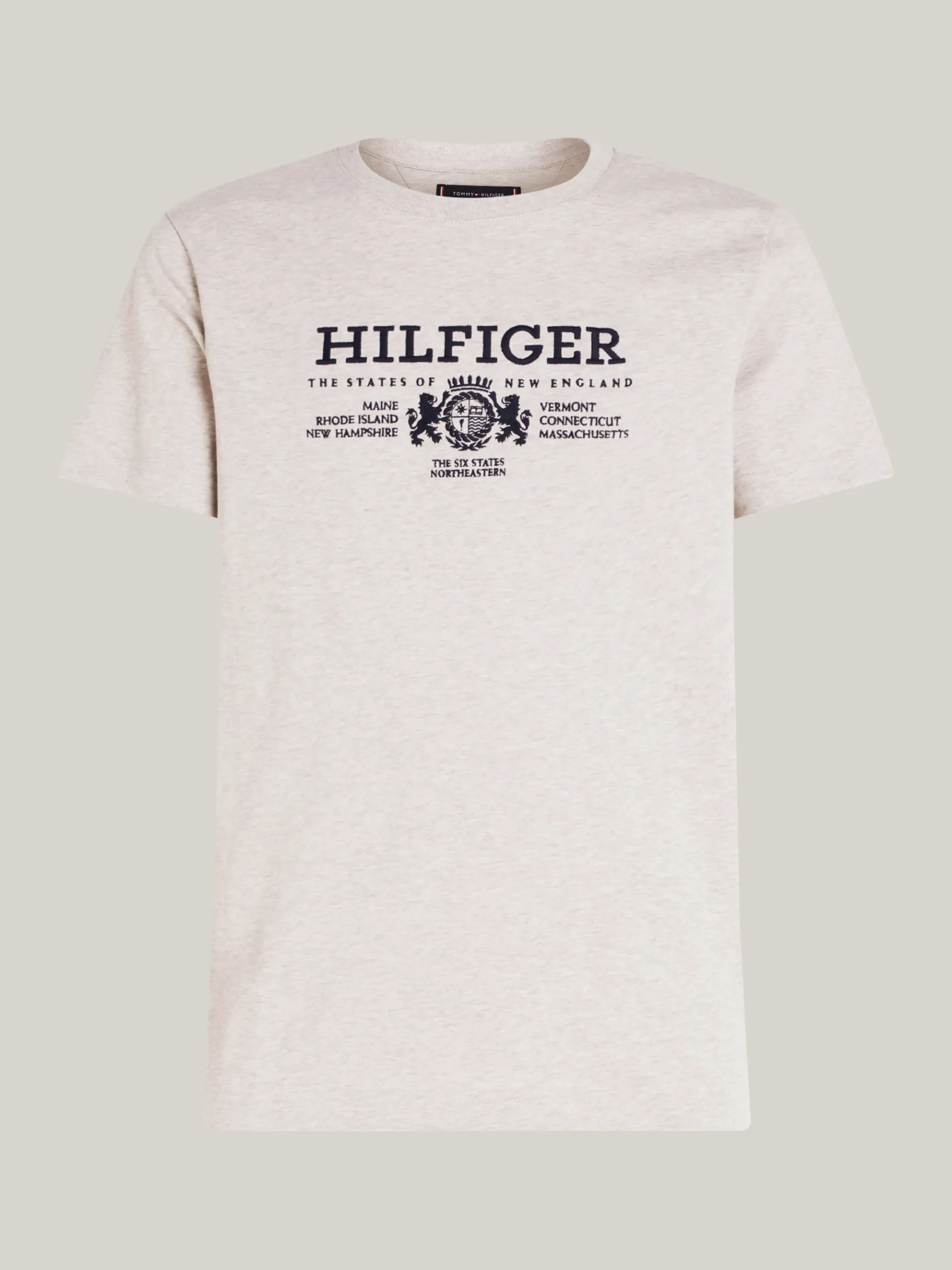 Tommy Hilfiger T-Shirt mit Wappen und aufgesticktem Logo HEATHERED PEBBLE Online