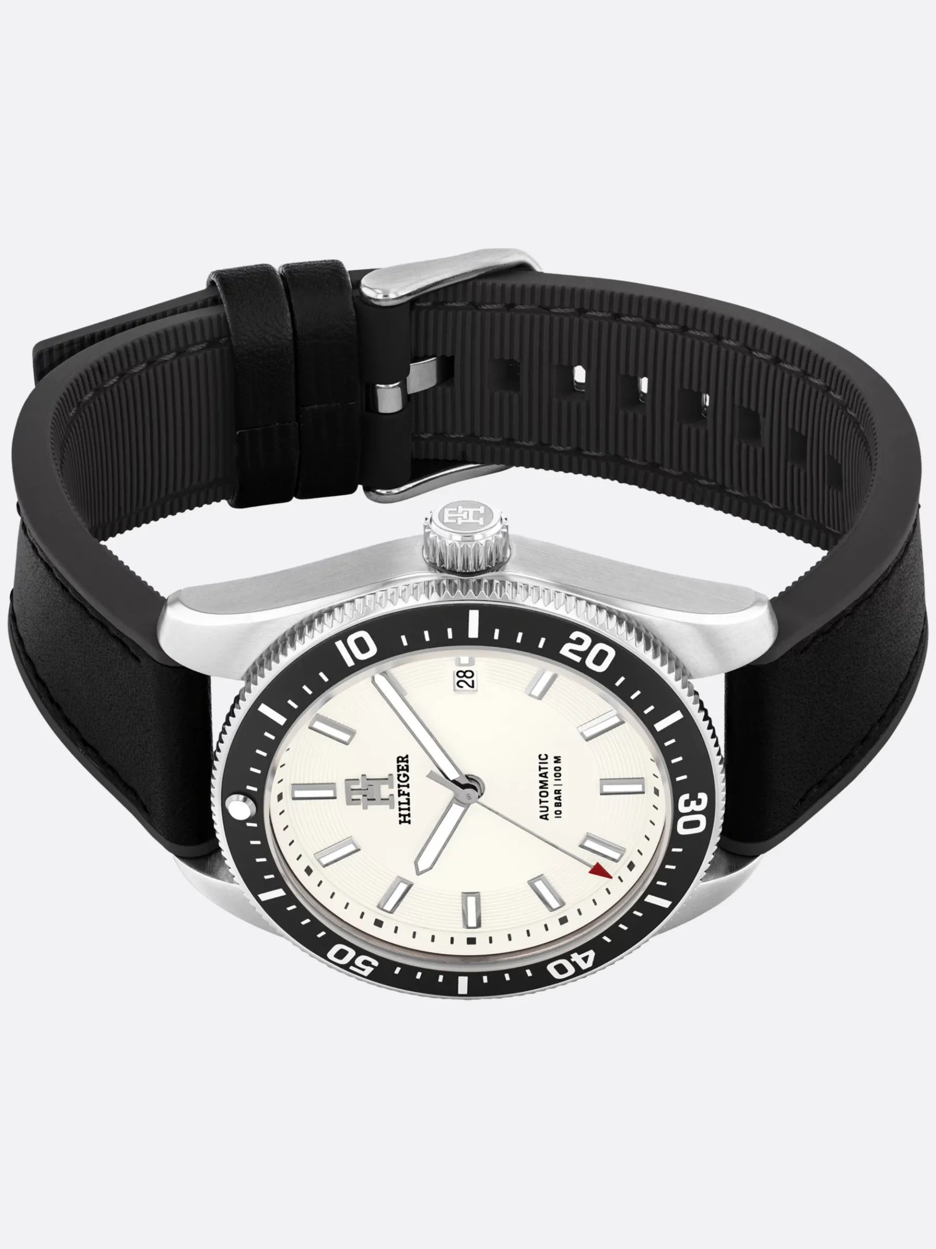 Tommy Hilfiger Uhr mit Lederarmband und cremefarbenem Zifferblatt BLACK Best Sale