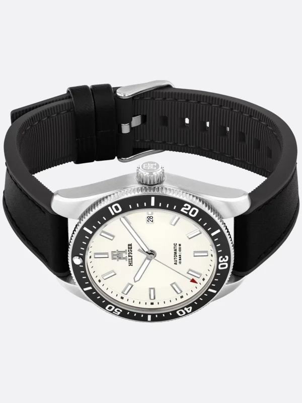 Tommy Hilfiger Uhr mit Lederarmband und cremefarbenem Zifferblatt BLACK Best Sale