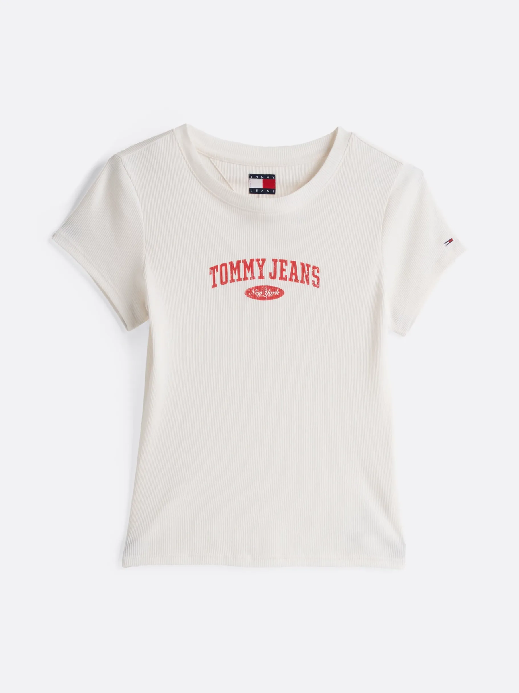 Tommy Hilfiger Varsity geripptes Slim Fit T-Shirt ANCIENT WHITE Outlet