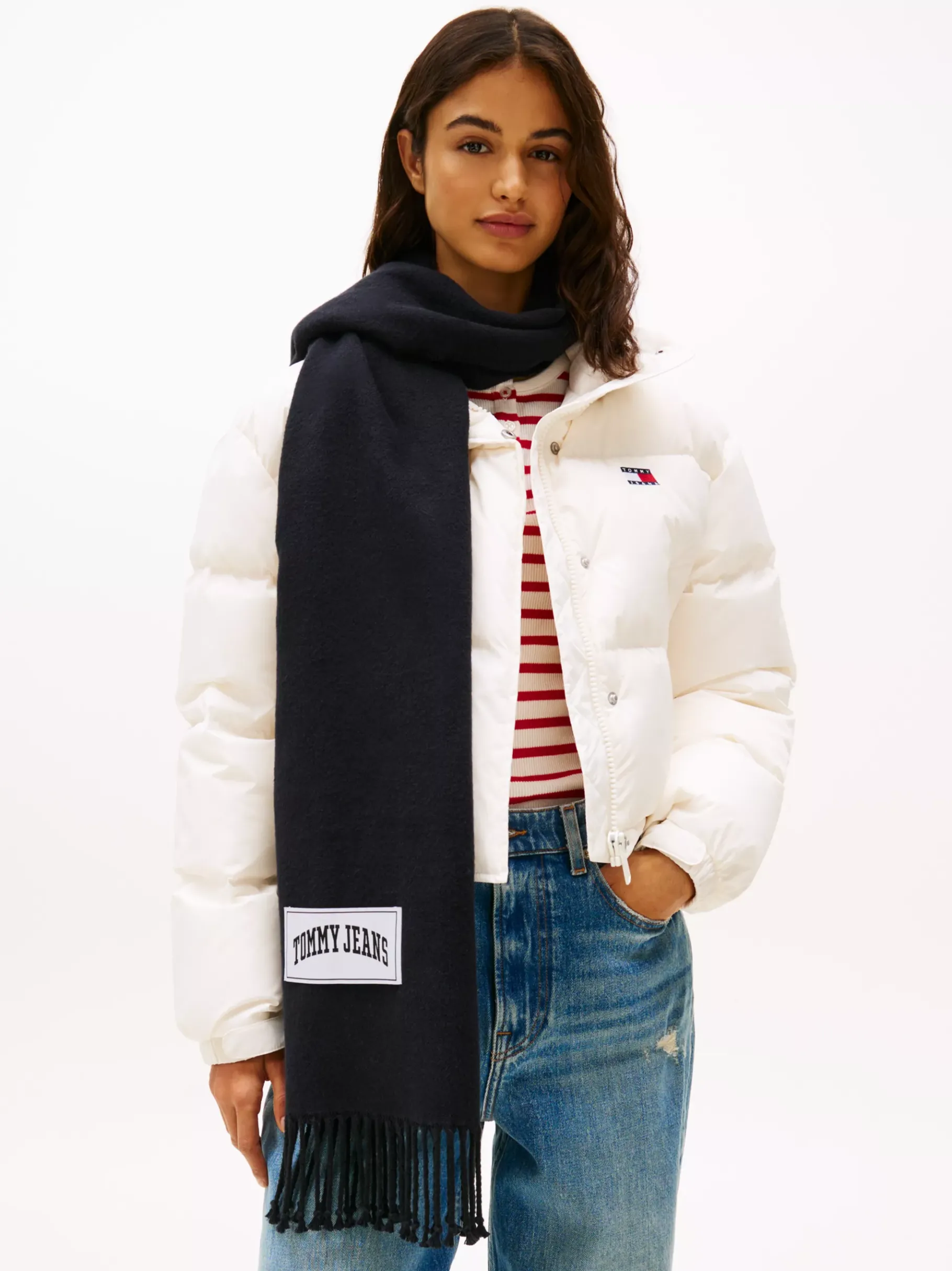 Tommy Hilfiger Varsity Schal mit Fransen und Logo BLACK Outlet