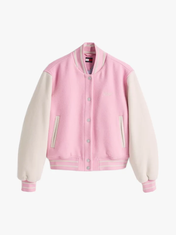 Tommy Hilfiger Varsity wattierte Bomberjacke mit Wolle PINK SUGAR Sale