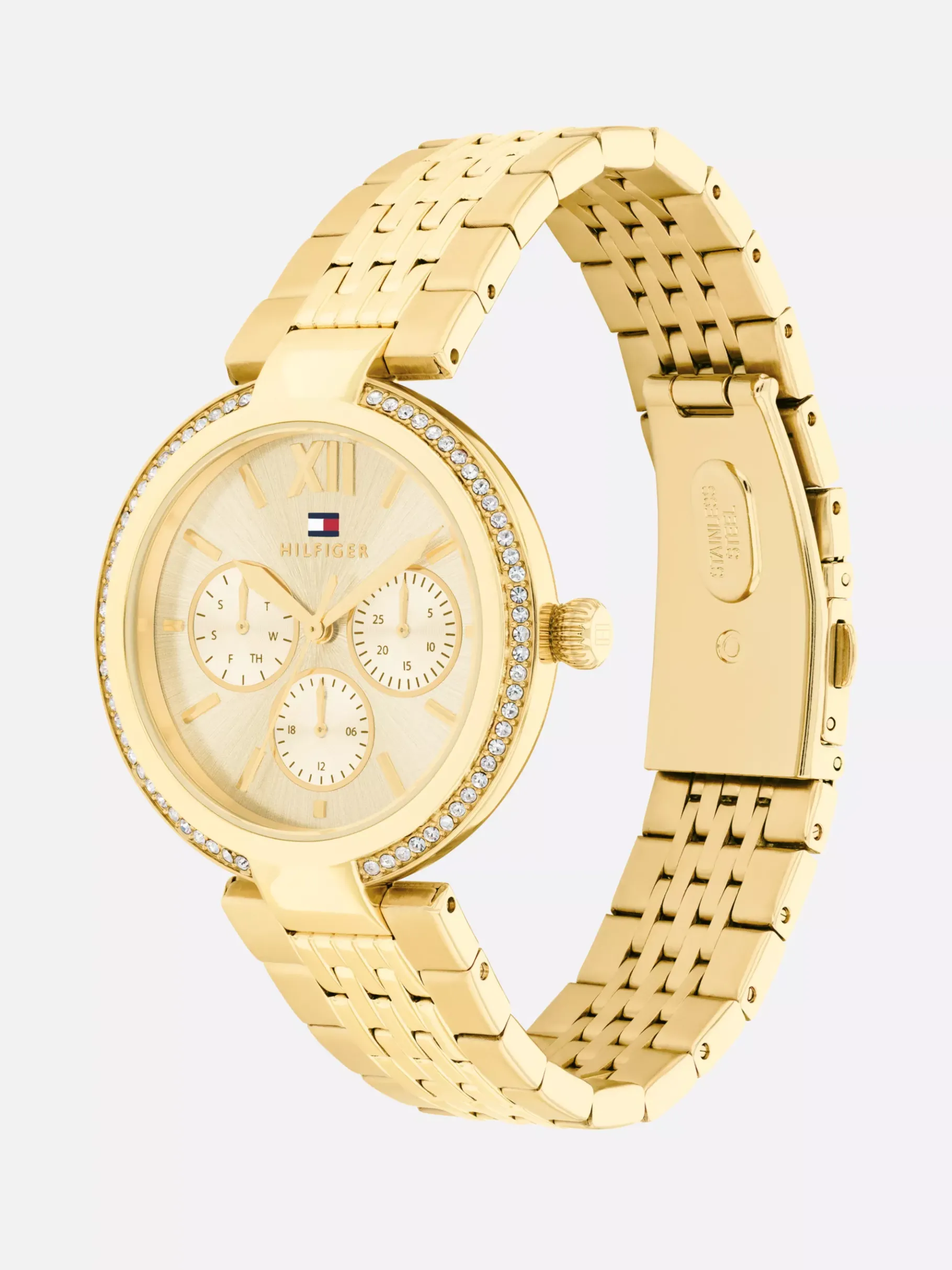 Tommy Hilfiger Verete Uhr mit kristallverzierter Lünette GOLD Discount