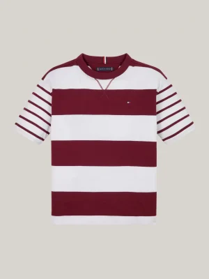 Tommy Hilfiger Verschieden gestreiftes Rundhals-T-Shirt DEEP ROUGE / WHITE Online