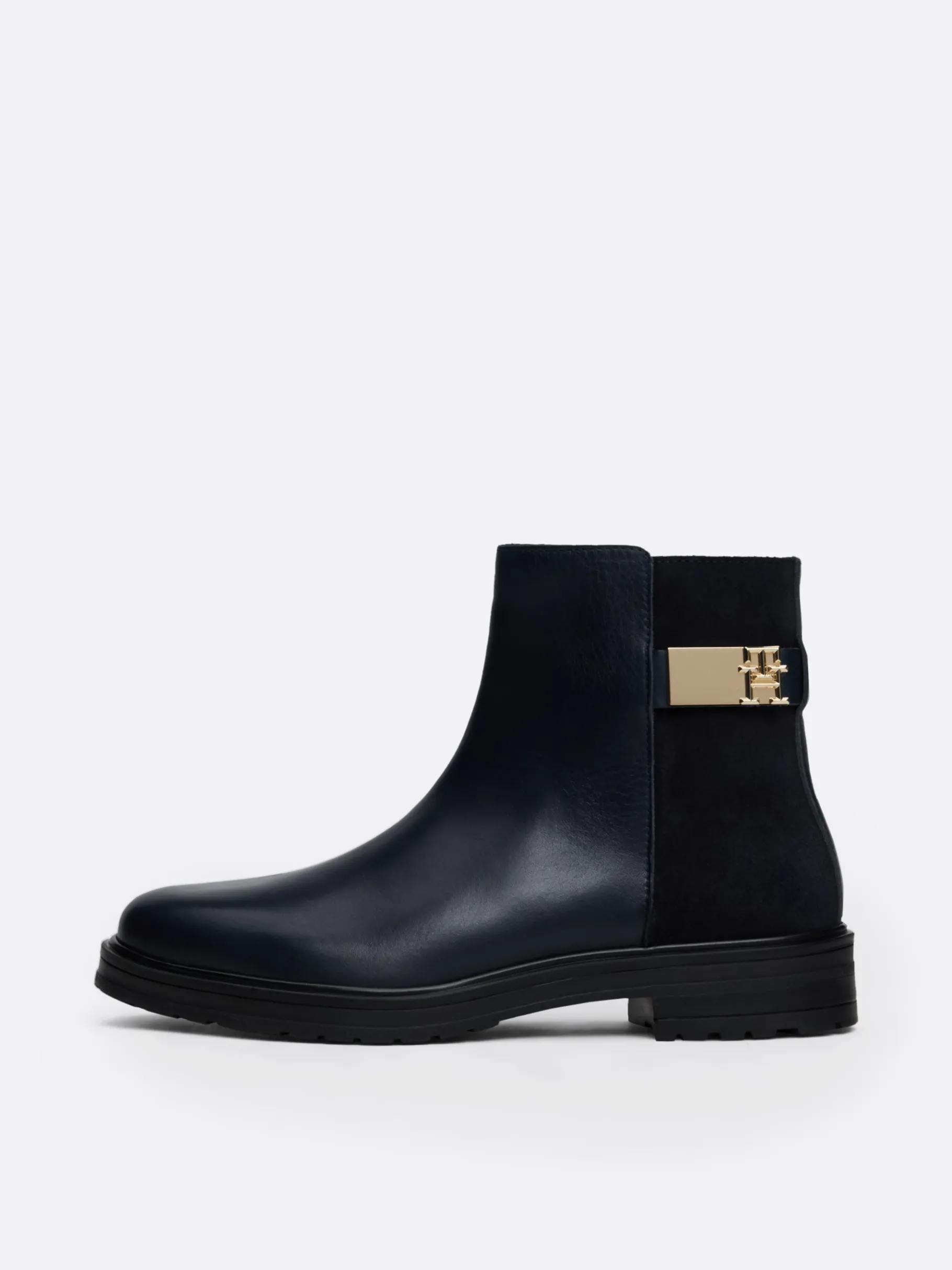 Tommy Hilfiger Verschieden strukturierte Leder-Stiefelette SPACE BLUE Discount