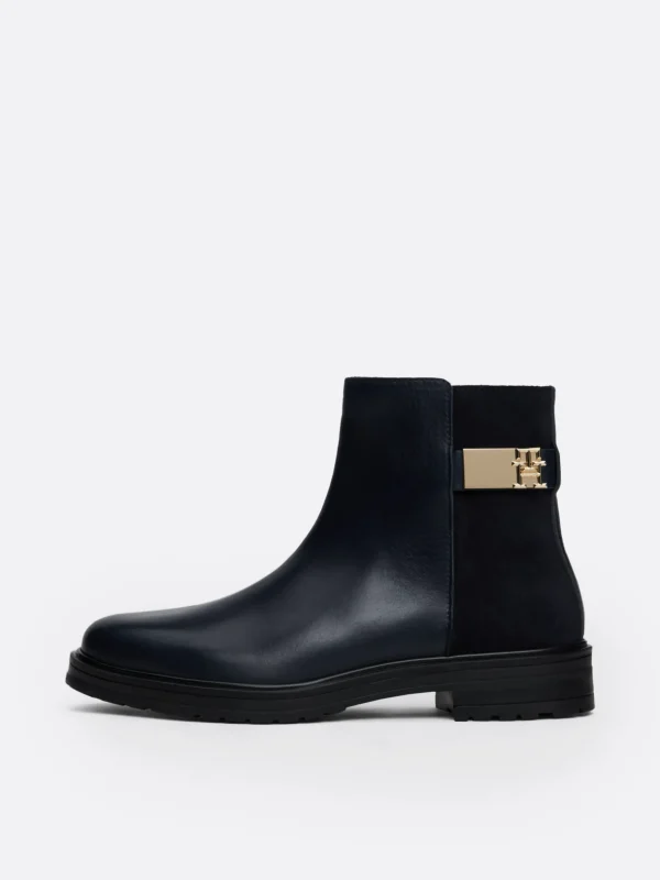 Tommy Hilfiger Verschieden strukturierte Leder-Stiefelette SPACE BLUE Discount