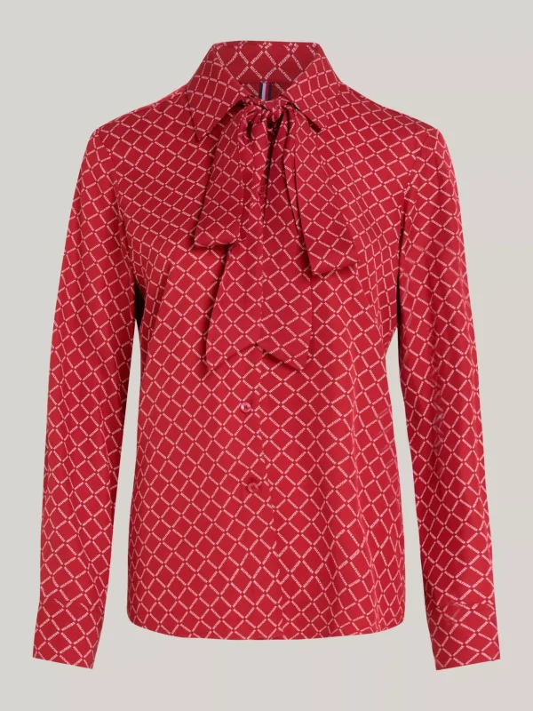 Tommy Hilfiger Viskose-Bluse mit Bindeband und Monotype-Logo DIAMOND MONOTYPE/ DARK MAGMA Cheap