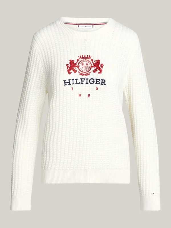 Tommy Hilfiger Waffelstrick-Pullover mit Stickerei IVORY PETAL Outlet