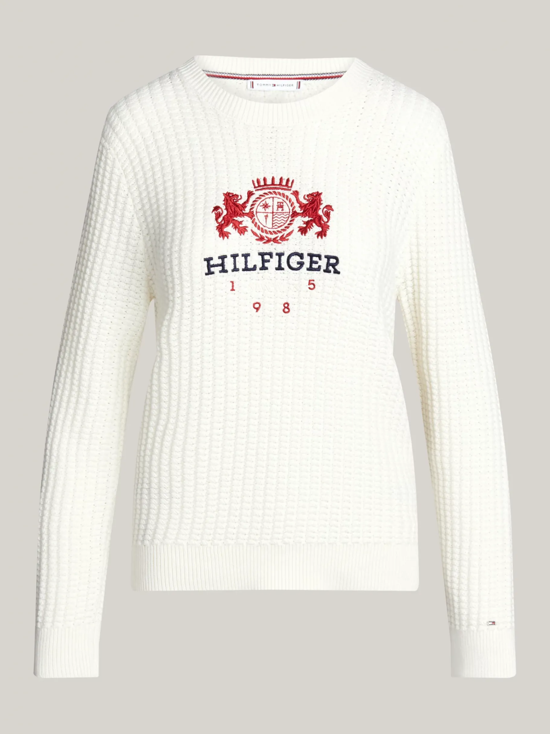 Tommy Hilfiger Waffelstrick-Pullover mit Stickerei IVORY PETAL Outlet