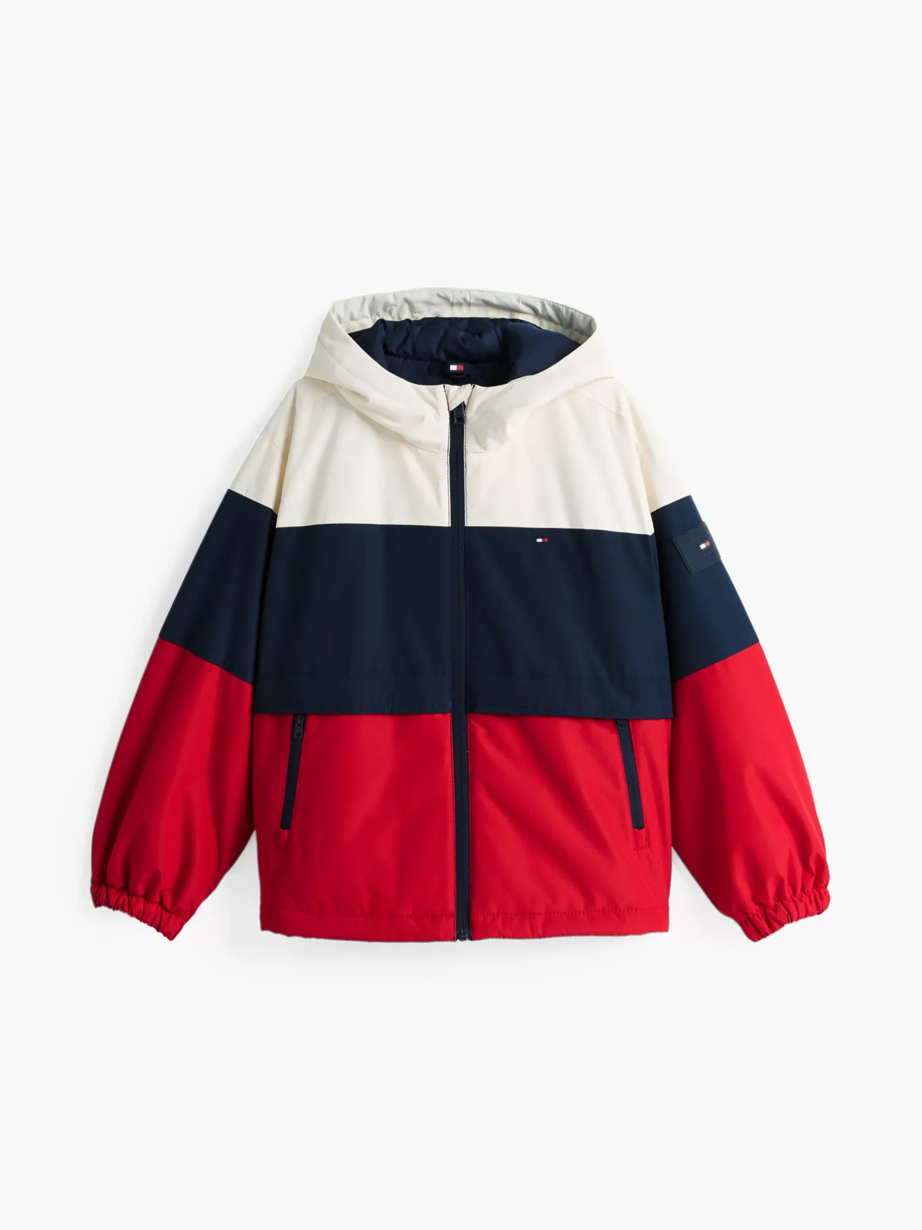 Tommy Hilfiger Wattierte Color Block-Jacke mit Kapuze DARK NIGHT NAVY CALICO MEDIUM RED Best