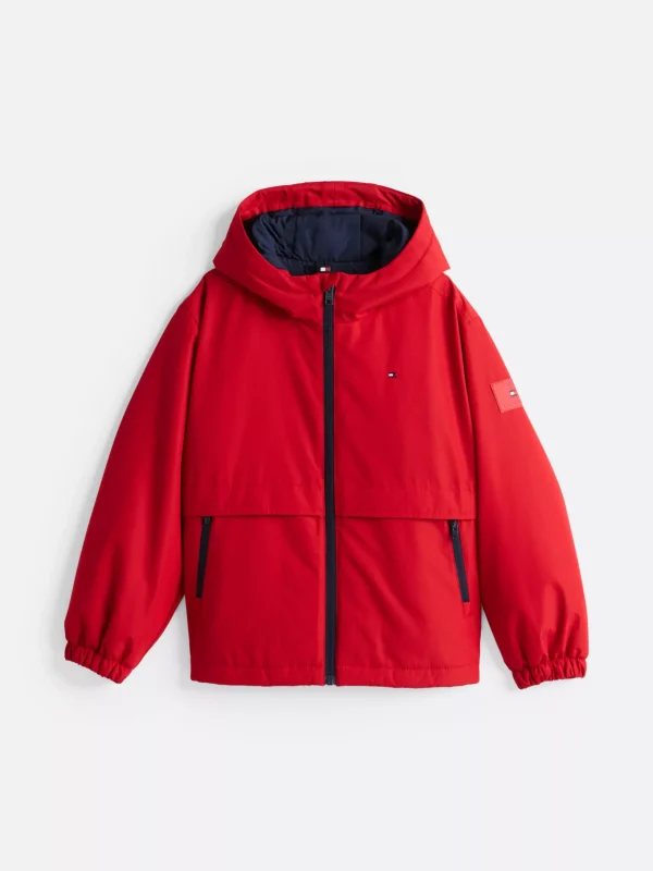 Tommy Hilfiger Wattierte Color Block-Jacke mit Kapuze MEDIUM RED Flash Sale