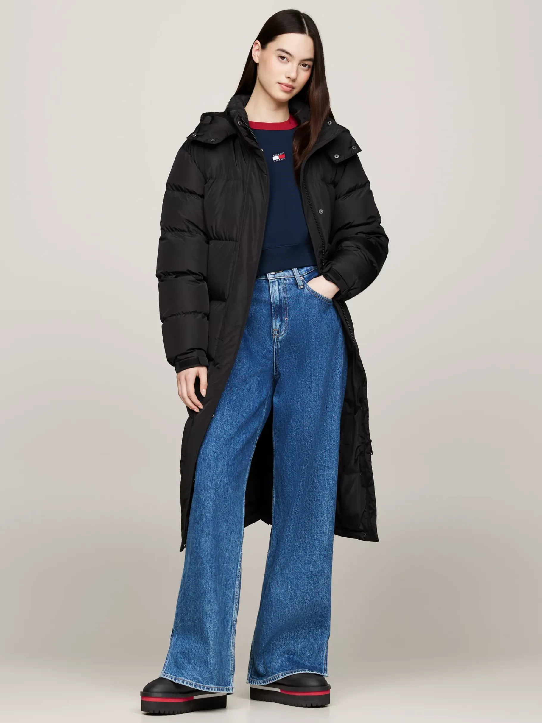 Tommy Hilfiger Wattierte rutschhemmende Flatform-Stiefelette BLACK Cheap