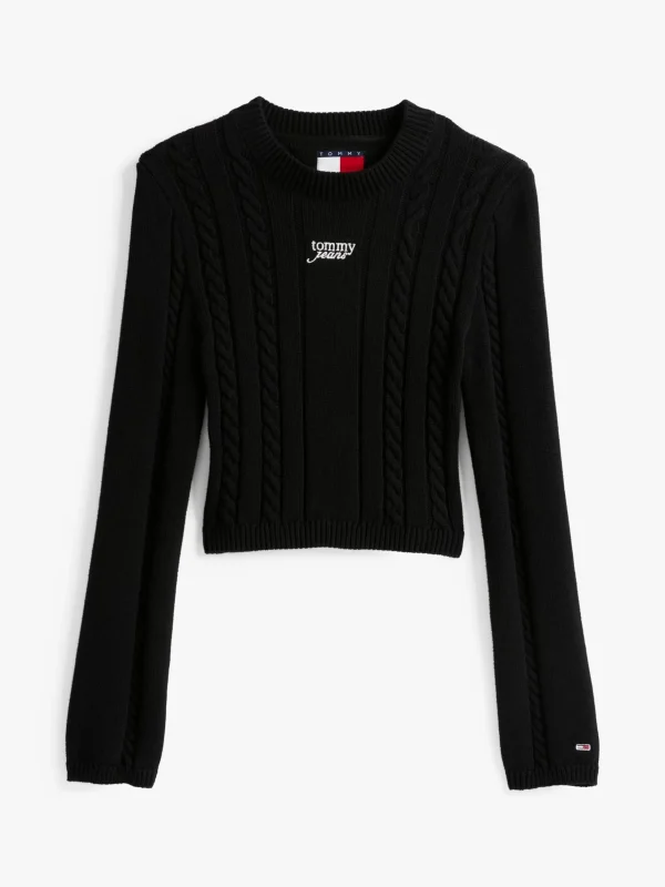 Tommy Hilfiger Zopfmuster-Pullover mit Mock Neck BLACK Clearance
