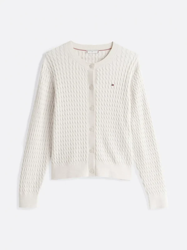 Tommy Hilfiger Zopfstrick-Cardigan mit Rundhalsausschnitt HEATHER IVORY PETAL Store