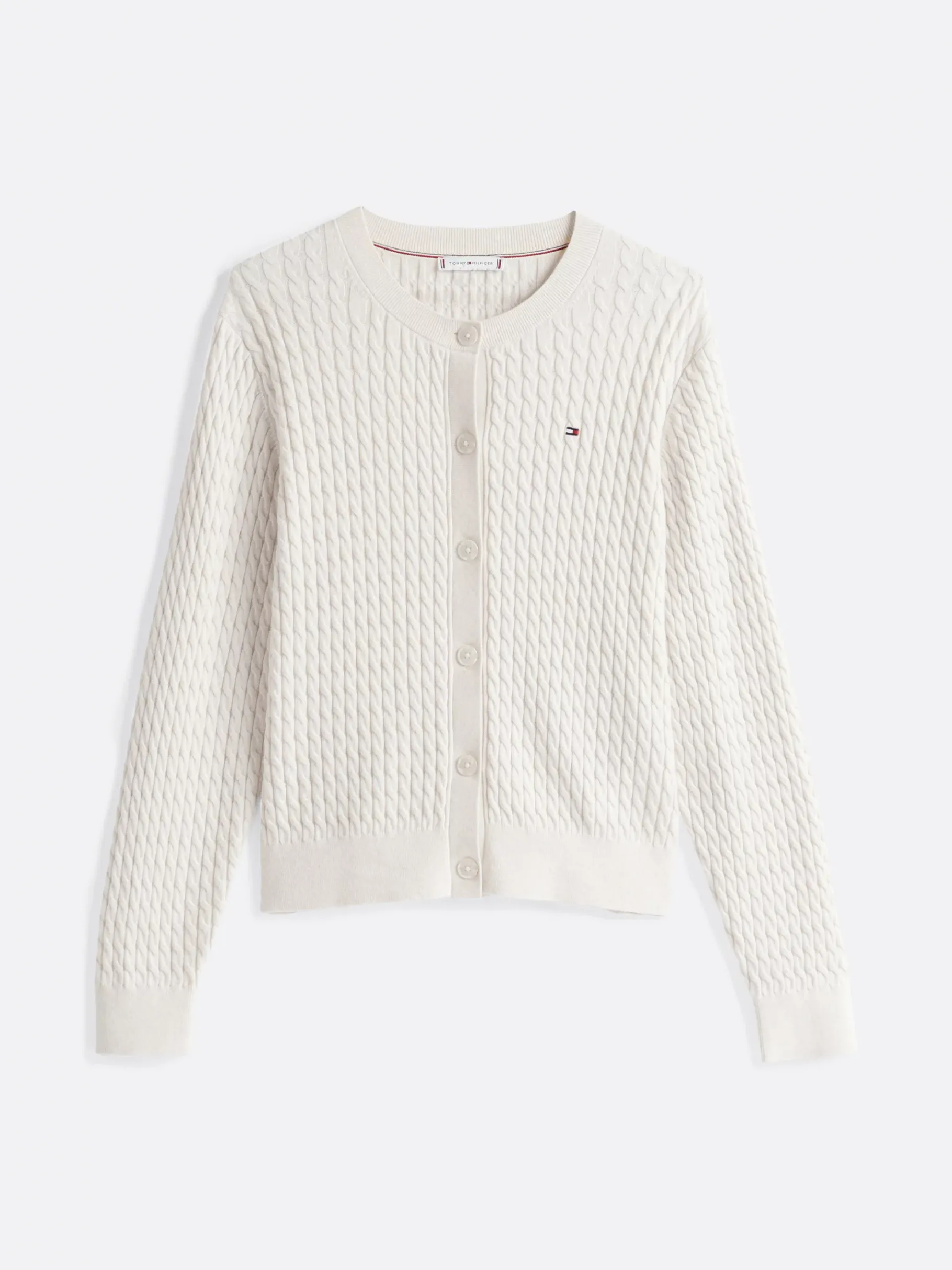 Tommy Hilfiger Zopfstrick-Cardigan mit Rundhalsausschnitt HEATHER IVORY PETAL Store