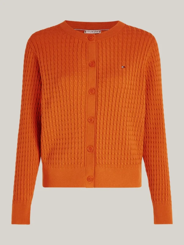 Tommy Hilfiger Zopfstrick-Cardigan mit Rundhalsausschnitt AUTUMN ORANGE Hot