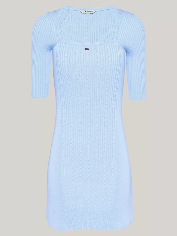 Tommy Hilfiger Zopfstrick-Kleid mit quadratischem Ausschnitt VESSEL BLUE Fashion