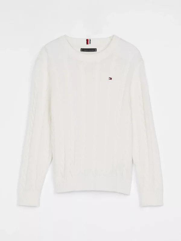 Tommy Hilfiger Zopfstrick-Pullover mit Rundhalsausschnitt IVORY PETAL Discount