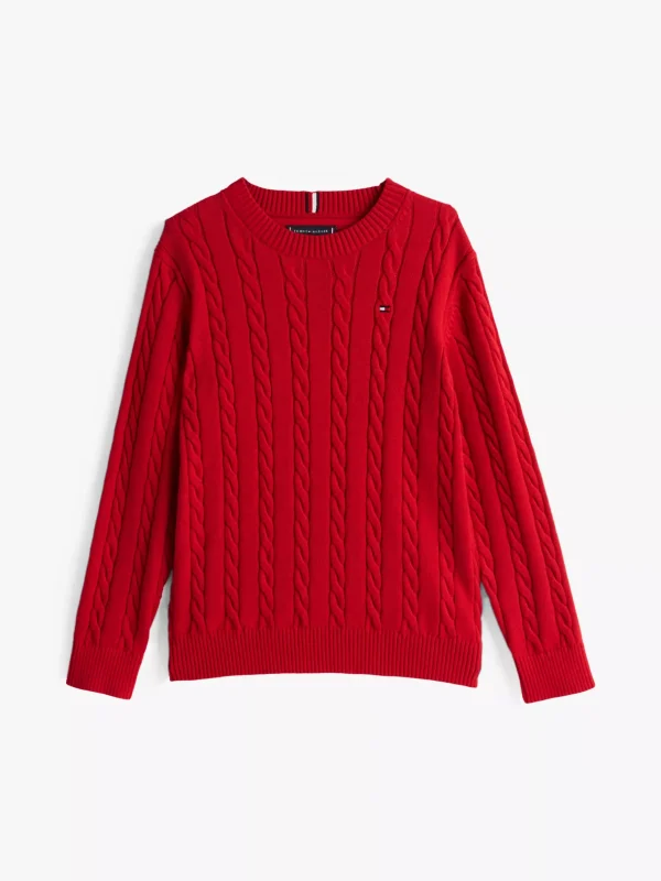Tommy Hilfiger Zopfstrick-Pullover mit Rundhalsausschnitt PRIMARY RED Outlet
