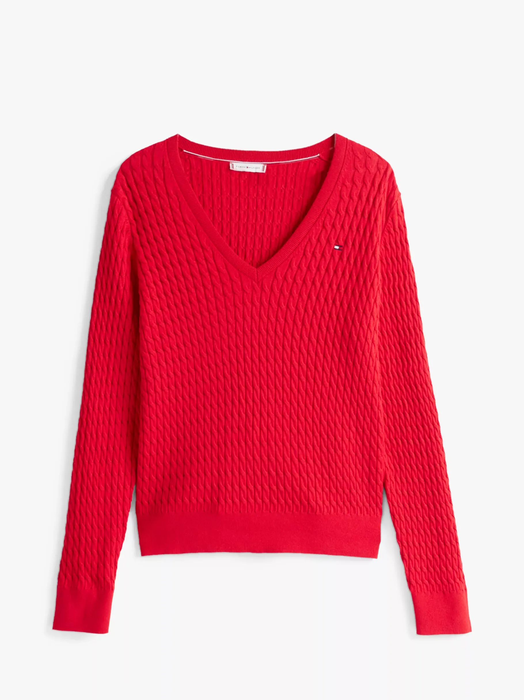 Tommy Hilfiger Zopfstrick-Pullover mit V-Ausschnitt PRIMARY RED Store