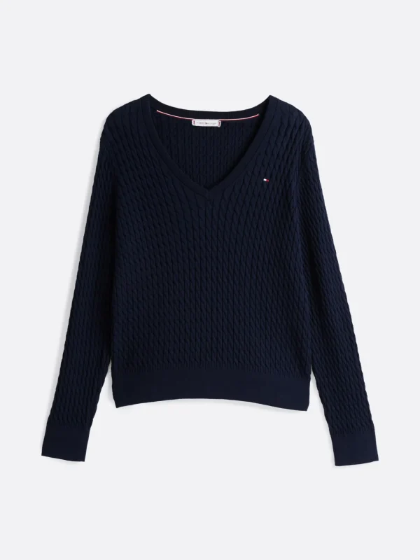 Tommy Hilfiger Zopfstrick-Pullover mit V-Ausschnitt DARK NIGHT NAVY Sale