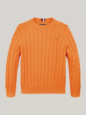 Tommy Hilfiger Zopfstrick-Pullover und Rundhalsausschnitt ORANGE THUNDER Hot