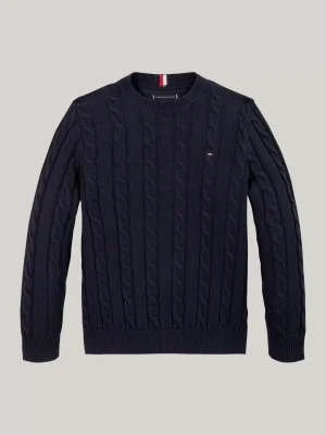 Tommy Hilfiger Zopfstrick-Pullover und Rundhalsausschnitt DESERT SKY Flash Sale